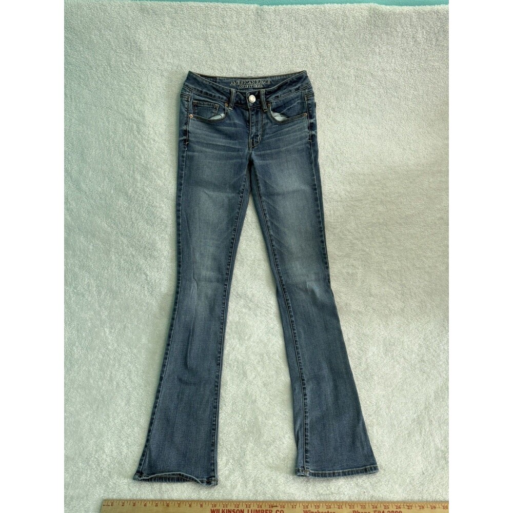 American Eagle High Rise Skinny Kick Jeans Size 2 X-Long Stretch Flare